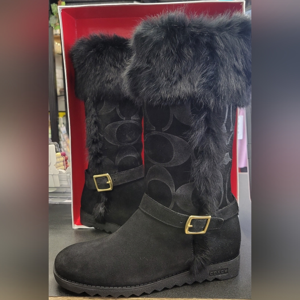 Coach DeeAnn Suede Leather w Rabbit Fur
